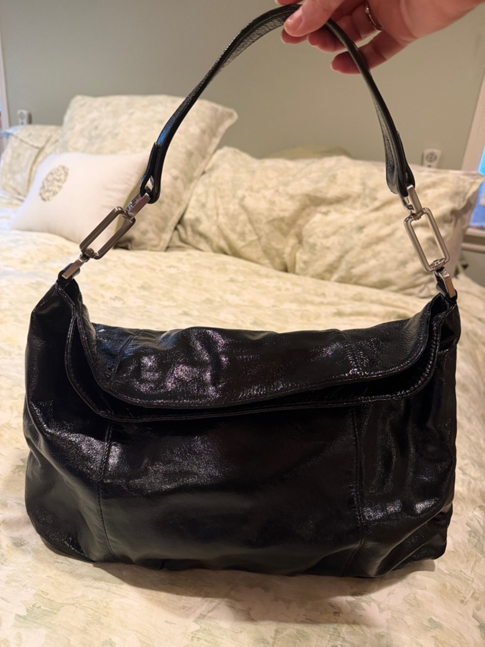 Calvin Klein Black Patent Shoulder Hobo Bag